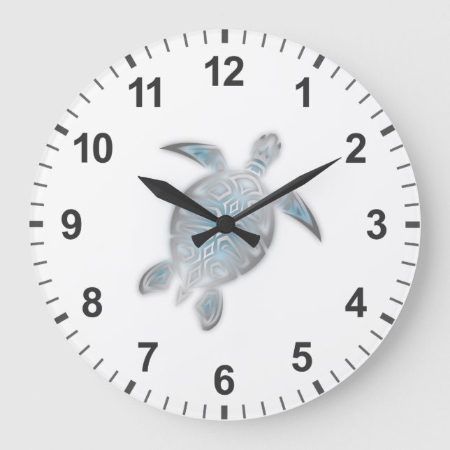 Sea Turtle Silver White Coastal Maritime Stor Klocka (Framsida)