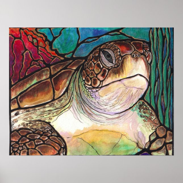 Sea Turtle Stached Glass Stil Fine Art Prages Poster (Framsidan)