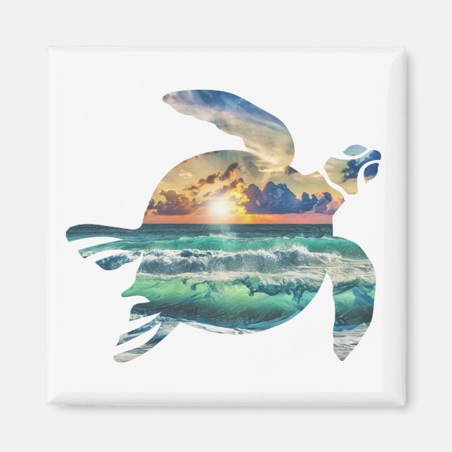 Sea Turtle Sunset Beach Magnet (Framsidan)