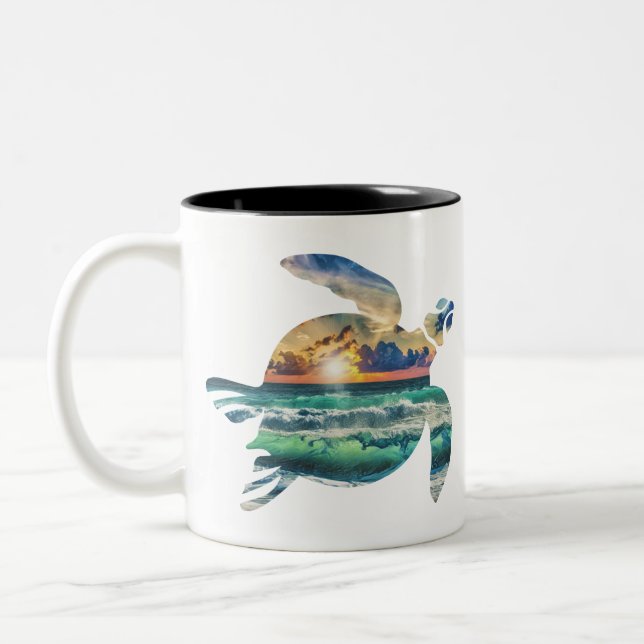 Sea Turtle Sunset Beach Två-Tonad Mugg (Vänster)