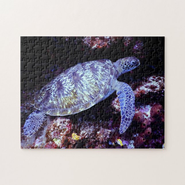 Sea Turtle Swimming med Live Coral Pussel (Horisontell)