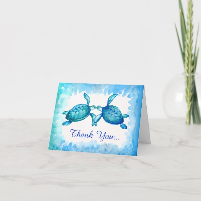 Sea Turtle Tackkort Cards | Blå Grönt Teal (Framsida)