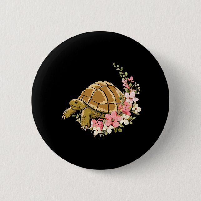 Sea Turtle Tortoise Flower Blommigt Knapp (Framsida)