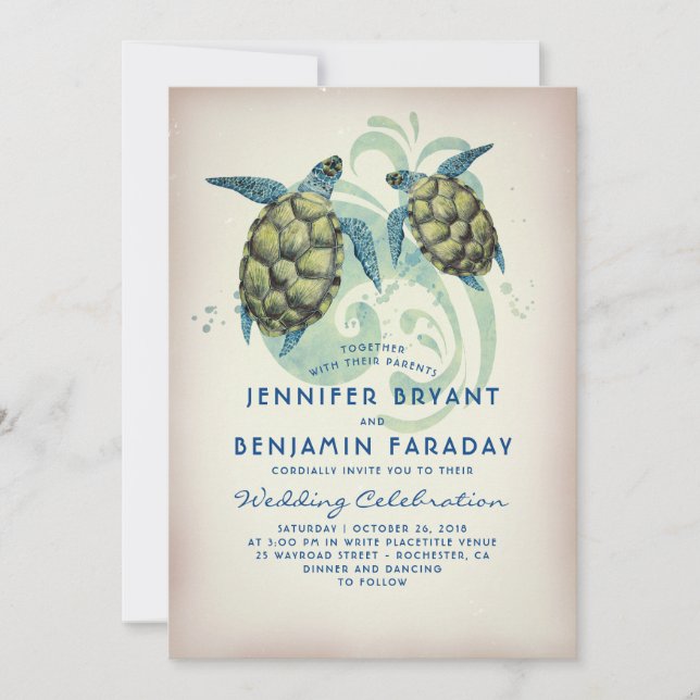 Sea Turtle Tropical Beach Wedding Inbjudningar (Framsida)
