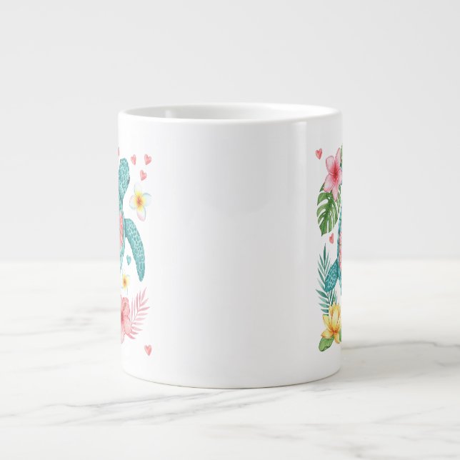 Sea Turtle Tropical Flowers, sommar Jumbo Mugg (Framsidan)