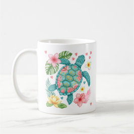 Sea Turtle Tropical Flowers, sommar Kaffemugg