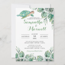 Sea Turtle Tropical Löv Watercolor Bröllop