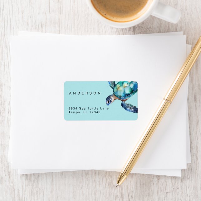 Sea Turtle Tropical Return Address Adressetikett (Insitu)