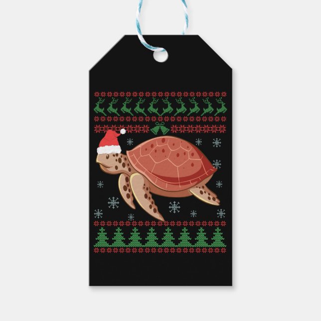 Sea Turtle Ugly jul Sweater Reptiles Älskare Presentetikett (Framsidan)