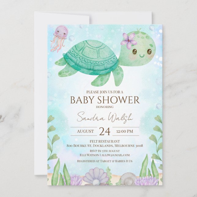 Sea Turtle under Sea Baby Shower Inbjudningar (Framsida)
