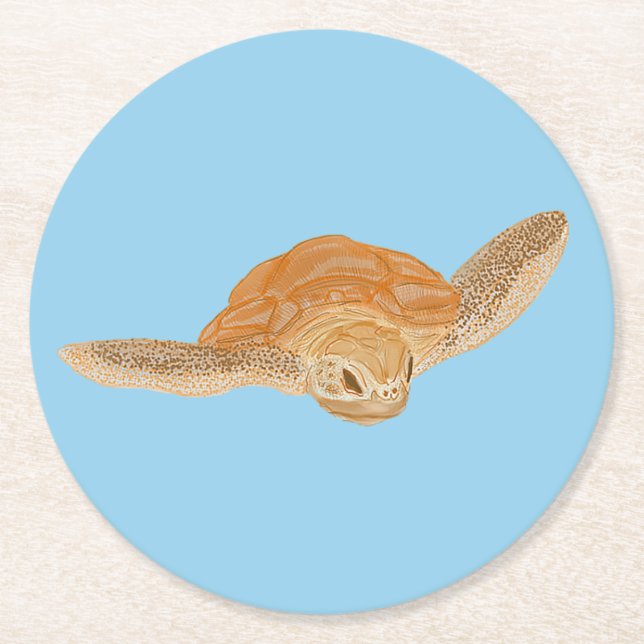 Sea Turtle under Vatten - transparent. Underlägg Papper Rund (Framsidan)