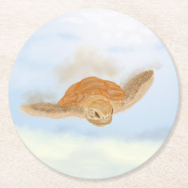 Sea Turtle under Vatten. Underlägg Papper Rund