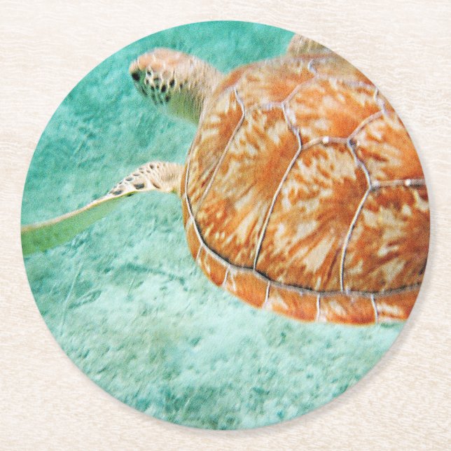 Sea Turtle Underlägg Papper Rund (Framsidan)