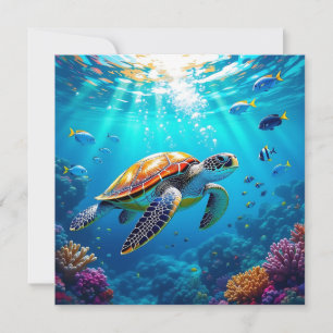 Sea Turtle Vibrant Colorful Underwater Scene