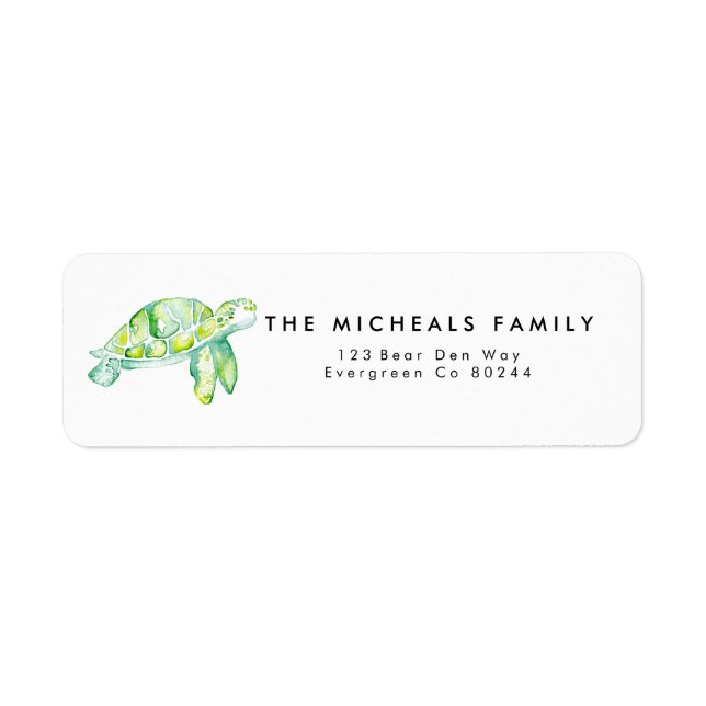 Sea Turtle Watercolor Address Label Returadress Etikett (Framsidan)