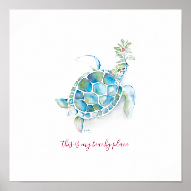 Sea Turtle Watercolor Art Art Poster (Framsidan)