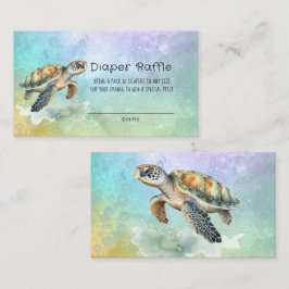 Sea Turtle Watercolor Bubbles Diaper Raffle Visitkort
