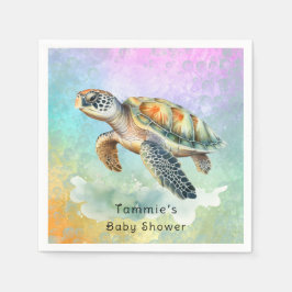 Sea Turtle Watercolor Färgad Bubbles Baby Shower Pappersservett