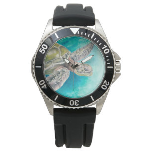 Sea Turtle Watercolor Grönt Armbandsur