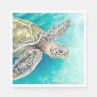 Sea Turtle Watercolor Grönt Pappersservett