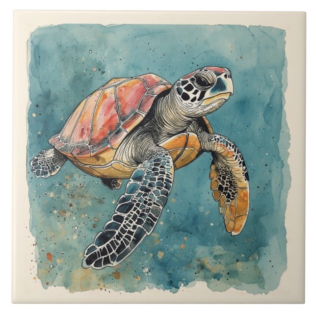 Sea Turtle Watercolor Kakelplatta (Framsidan)