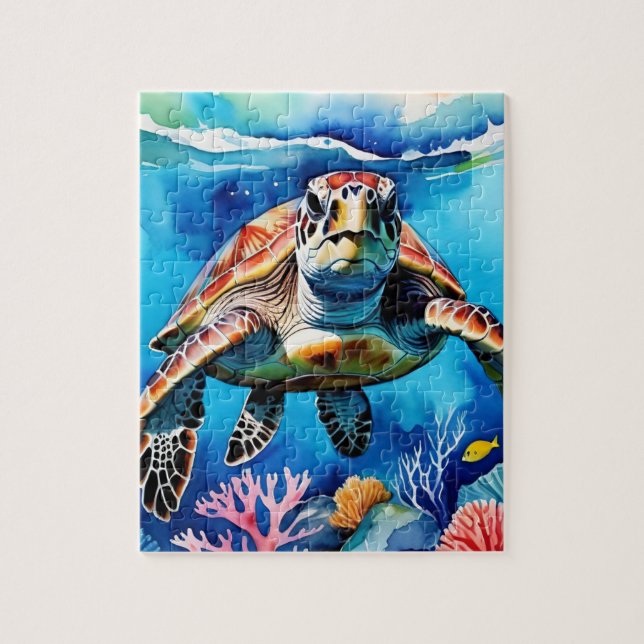 Sea Turtle Watercolor Tropical Ocean Pussel (Vertikal)