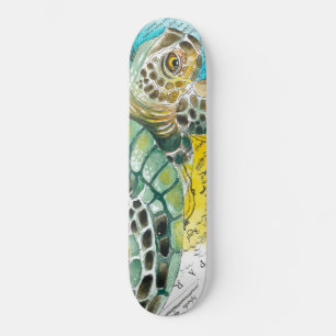 Sea Turtle Watercolor Vintage Karta vit Mini Skateboard Bräda 18,5 Cm
