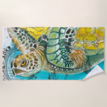 Sea Turtle Watercolor, Vintage, vit Karta
