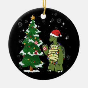 Sea Turtle Wearing Santa Hat God jul Julgransprydnad Keramik