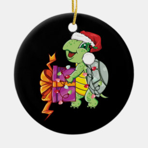 Sea Turtle Wearing Santa Hat God jul Light Julgransprydnad Keramik