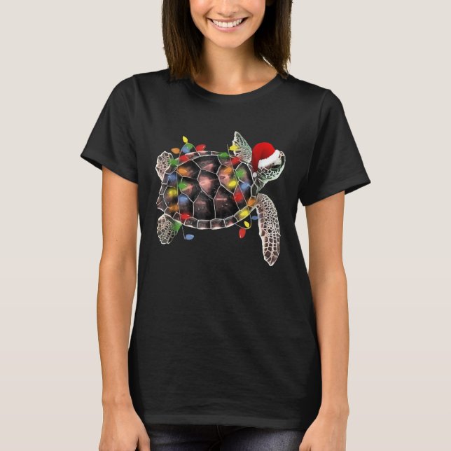 Sea Turtle Wearing Santa Hat God jul T Shirt (Framsida)