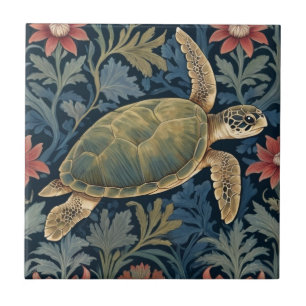 Sea Turtle William Morris stil Hawaii Marine Life Kakelplatta