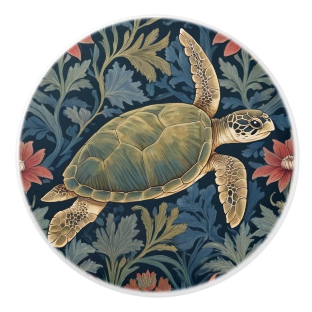 Sea Turtle William Morris stil Hawaii Marine Life Knopp (Framsidan)