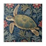 Sea Turtle William Morris stil Hawaiian Tropical Kakelplatta<br><div class="desc">"classy Classic art nouveau",  "sage grönt sea turtle",  "hawaiian sea marine animals",  "william morris ceramic tile tile",  "blue water vatten life",  "sea Ocean Sea mörk navy red",  "lämnat hotell vintage life",  "nautical wildlife vild animal animal",  "hawaii tropical blommigt botanical",  "Traditional strand antik"</div>