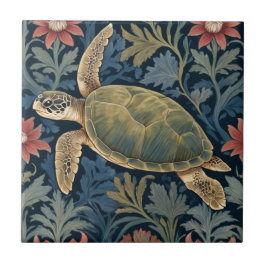 Sea Turtle William Morris stil Hawaiian Tropical Kakelplatta