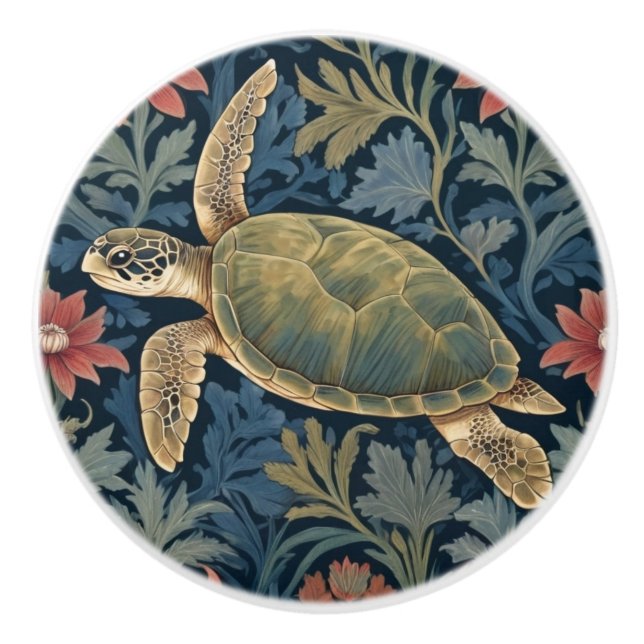 Sea Turtle William Morris stil Hawaiian Tropical Knopp (Framsidan)