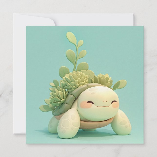 Sea Turtle with Green Succulent Garden Postcard (Framsida)
