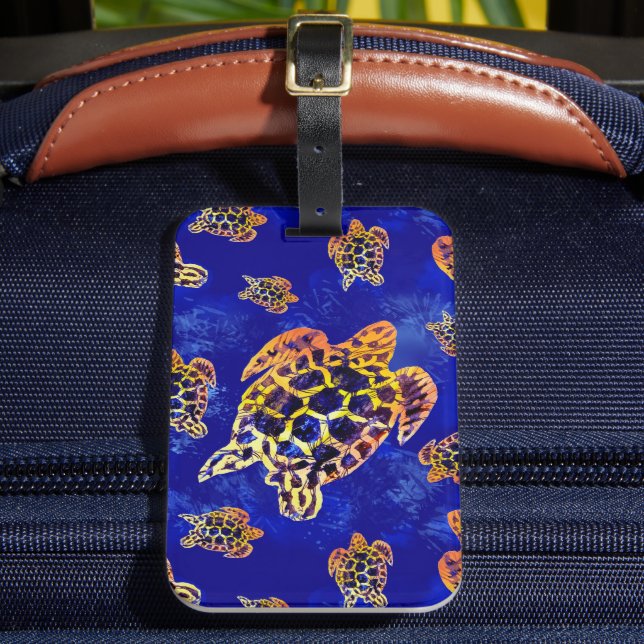 Sea Turtles Batik African Art Bagagebricka (Framsida Insitu 2)