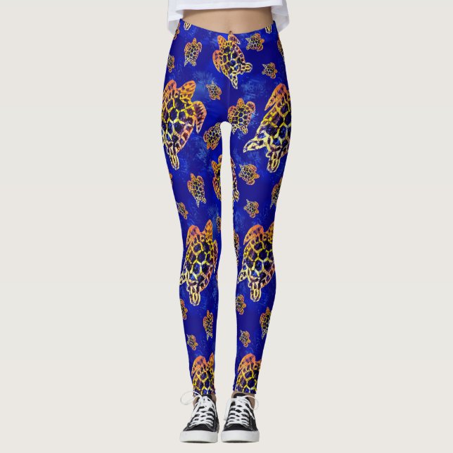 Sea Turtles Batik African Art Leggings (Framsida)