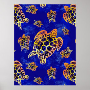 Sea Turtles Batik African Art Poster