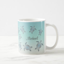Sea Turtles Beach Stil Monogram Coastal Kaffemugg