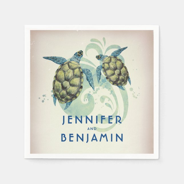 Sea Turtles Beach Tropical Bröllop Pappersservett (Framsidan)