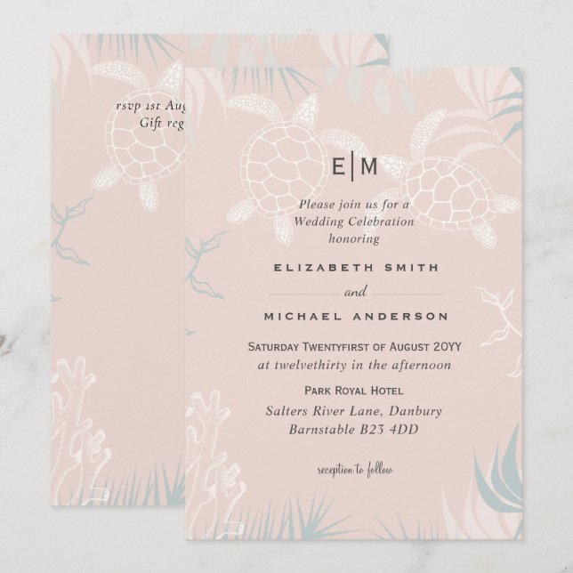 Sea Turtles BEACH WedCoral Teal Turcos (Fram/baksida)