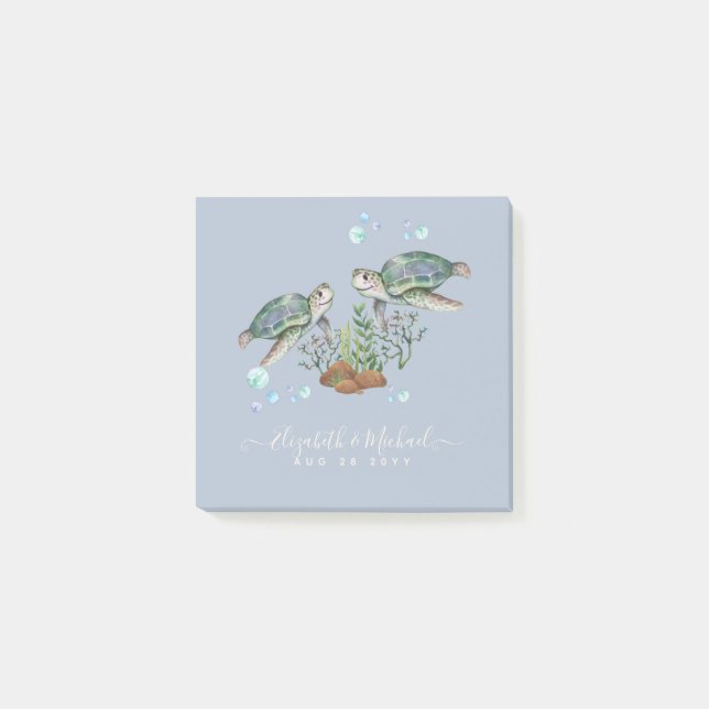 Sea Turtles Beach Wedding Post-it Block (Framsida)