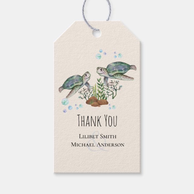 Sea Turtles Beach Wedding Presentetikett (Framsidan)