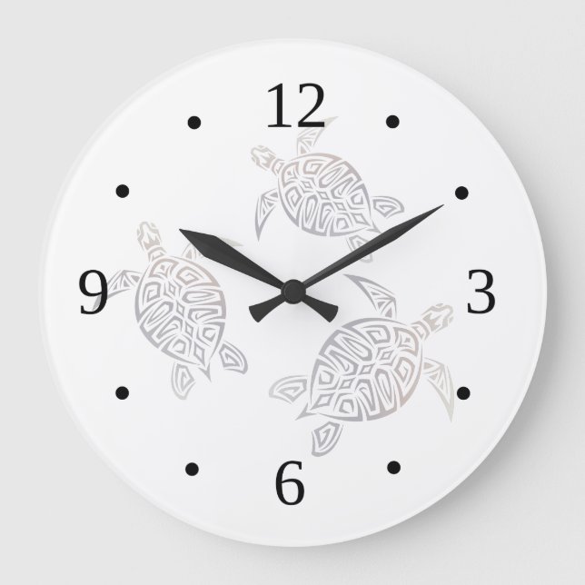 Sea Turtles Beige White Maritime Coastal Numals Stor Klocka (Framsida)