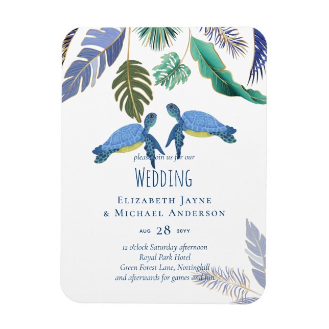 Sea Turtles Bröllop Blue Gult Magnet (Vertikal)