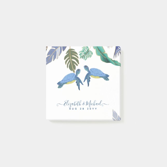Sea Turtles Bröllop Blue Gult Post-it Block (Framsida)