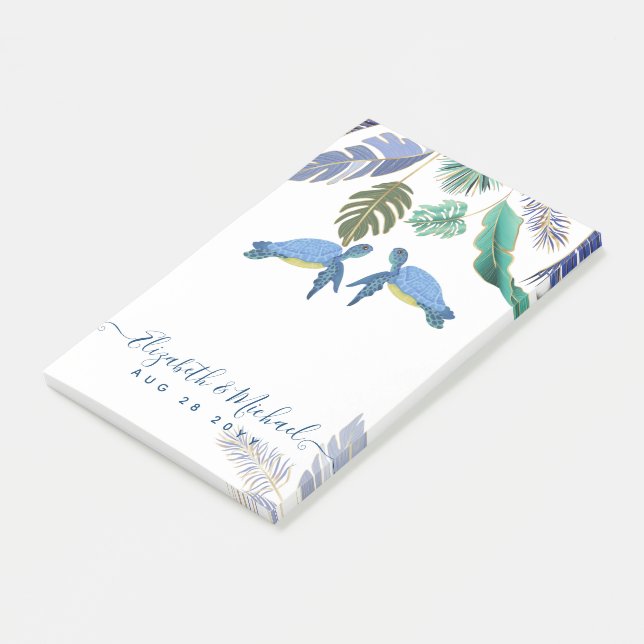 Sea Turtles Bröllop Blue Gult Post-it Block (Vinklad)