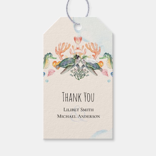 Sea Turtles Bröllop med havsbotten och groom Presentetikett (Framsidan)